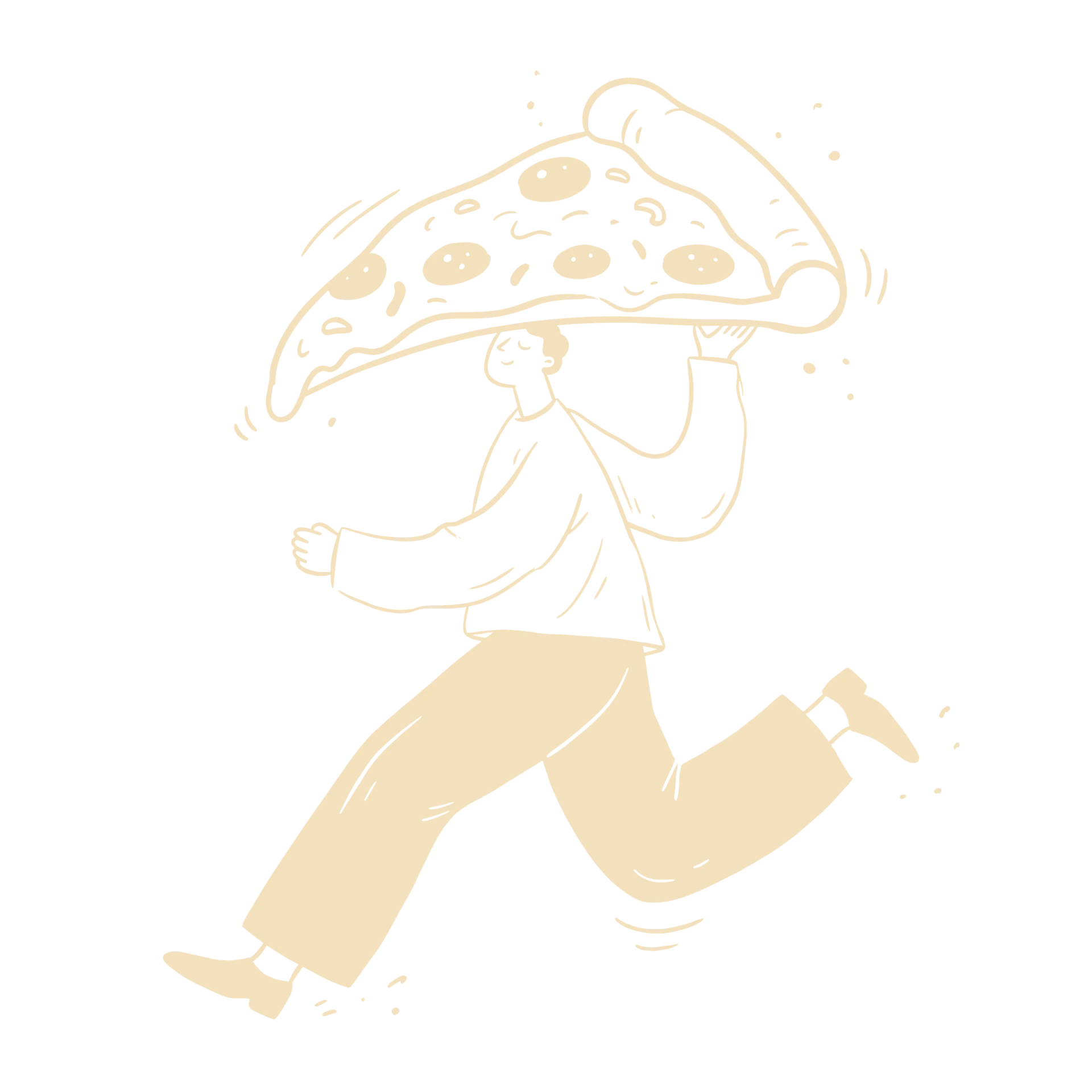 Ilustração de um entregador carregando uma fatia de pizza